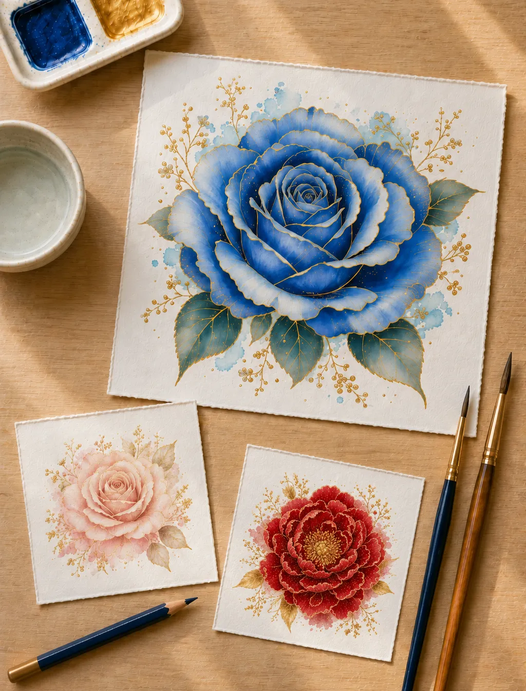 Module 3: Metallic watercolor peony and rose petals