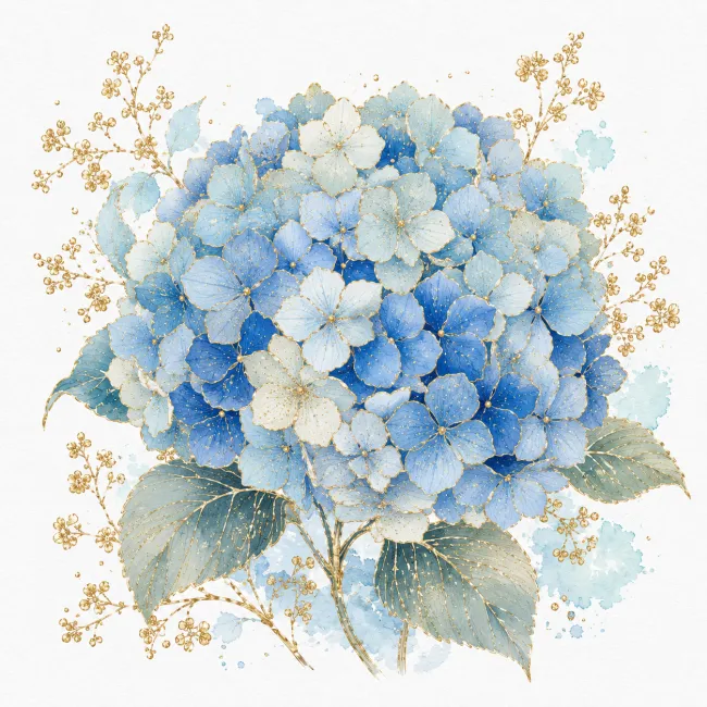 Metallic watercolor clustered flowers with gold accents