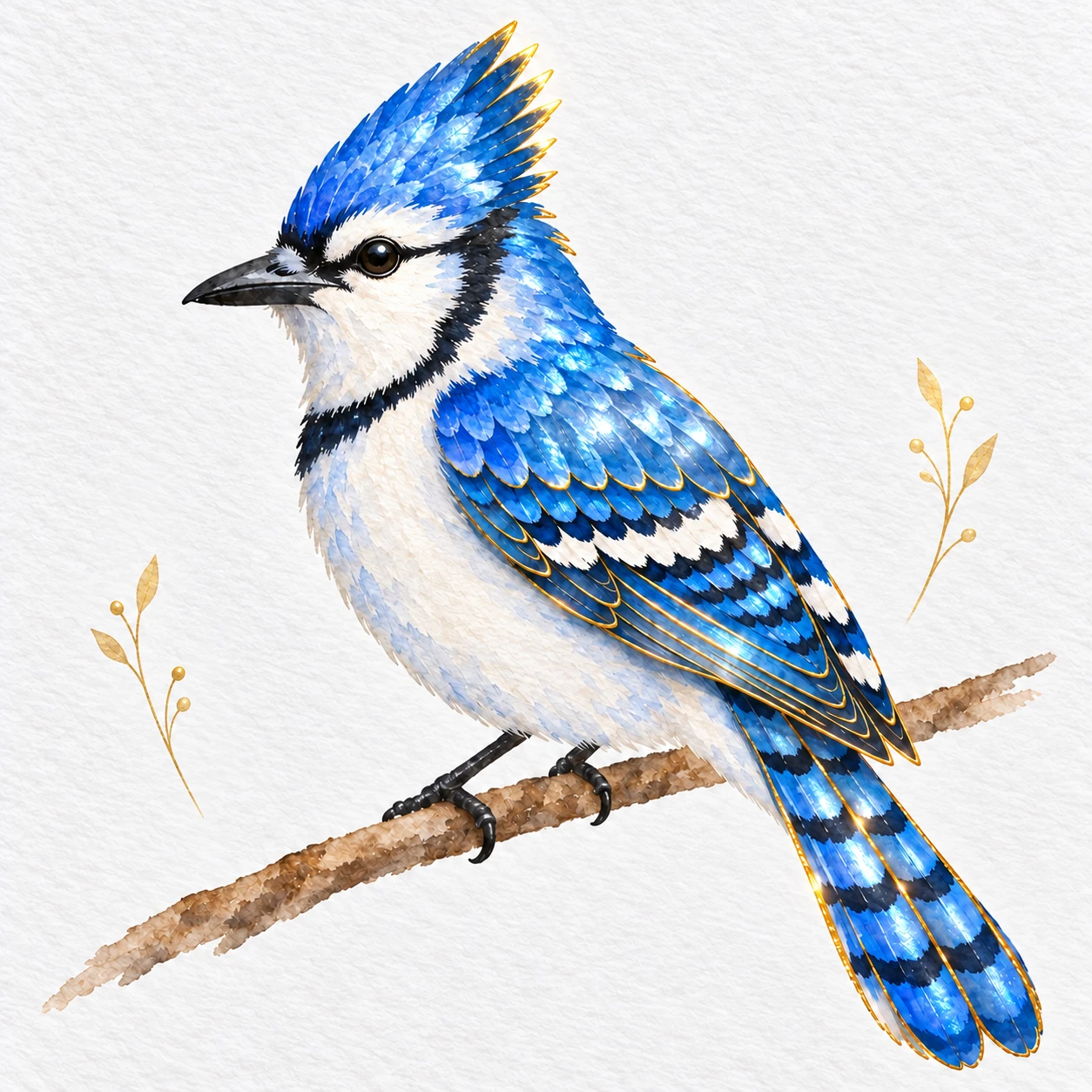 Metallic watercolor blue jay