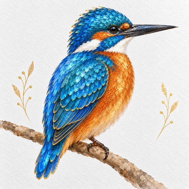 Metallic watercolor kingfisher