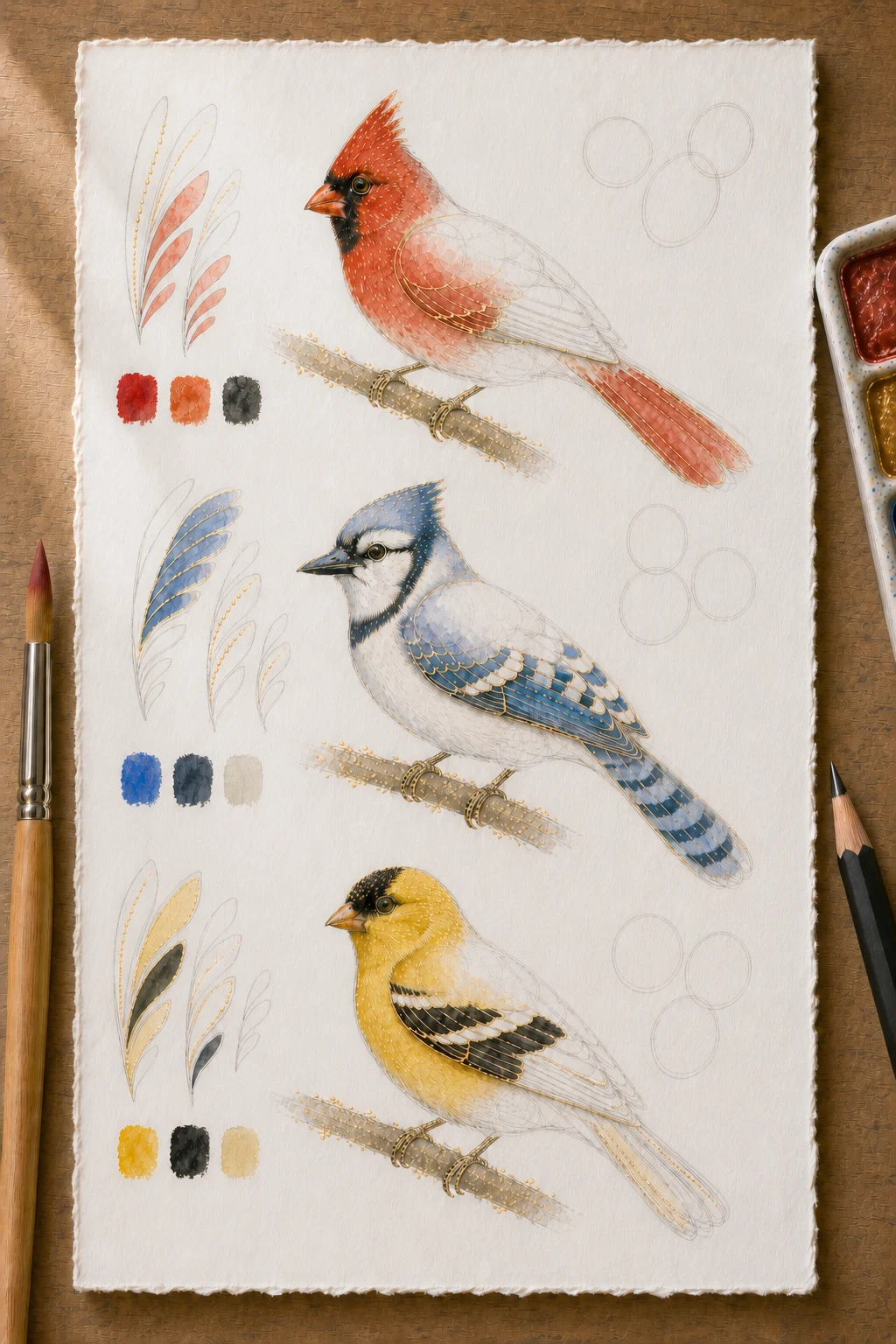 Module 6: Breaking any bird into simple paintable shapes, colors, and shimmer details