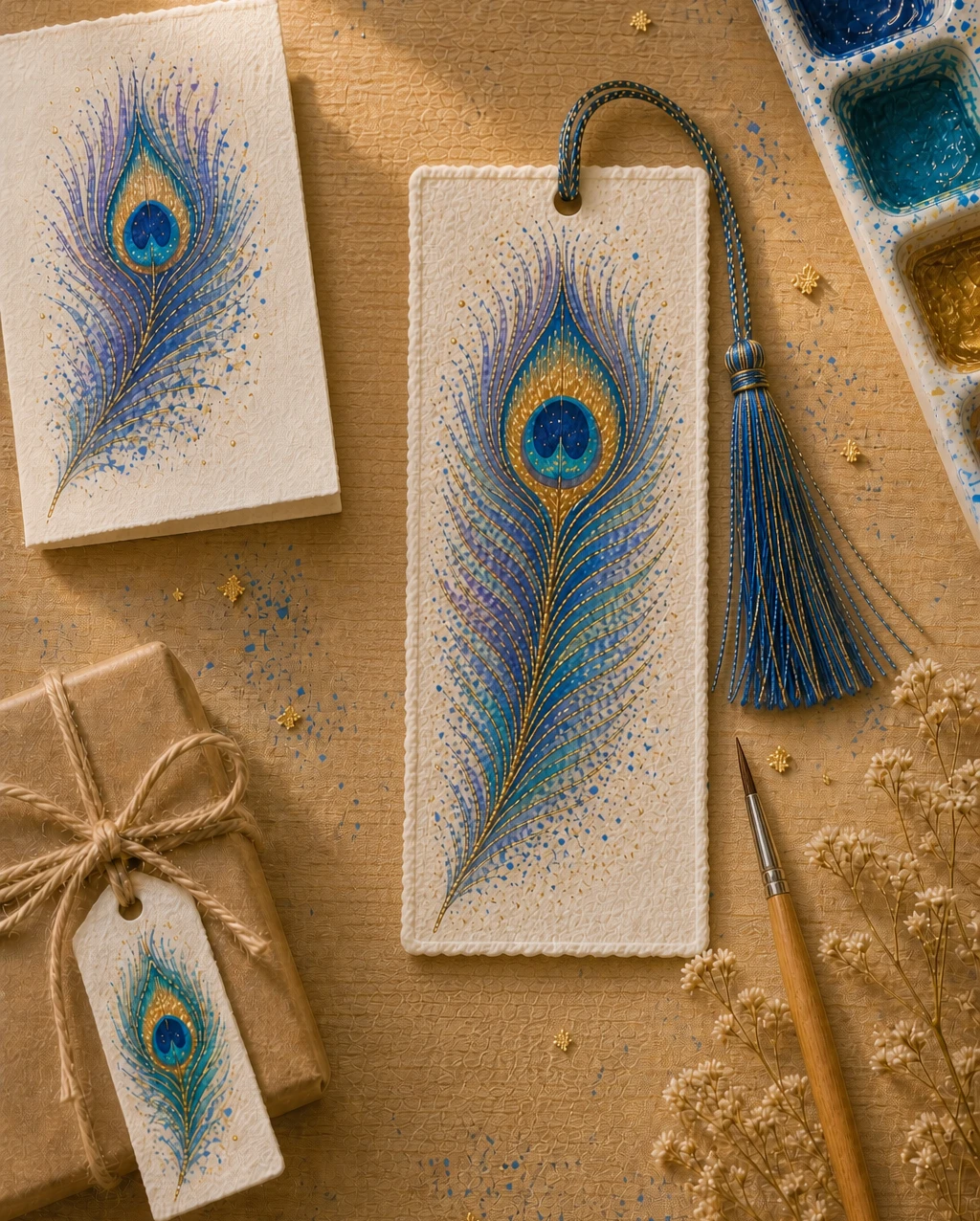 Bonus 1: Peacock feather bookmark, greeting card, and gift tag