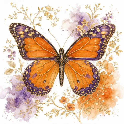 Metallic watercolor monarch butterfly