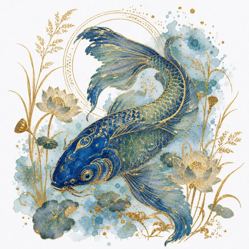 Metallic watercolor koi fish