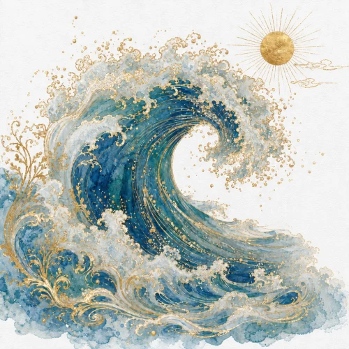 Metallic watercolor ocean wave